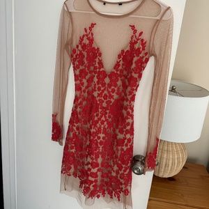 For Love & Lemons Red Lace/Mesh Dress